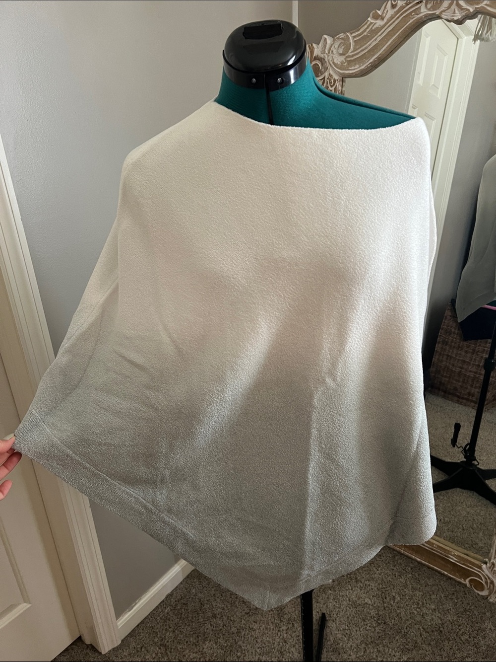 Barefoot Dreams Ombre Off-Shoulder Sweater Poncho in White and Light Blue